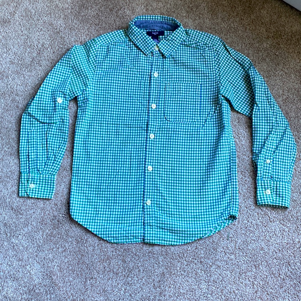 GAP Kids long-sleeve button-down gingham shirt size medium, green blue white